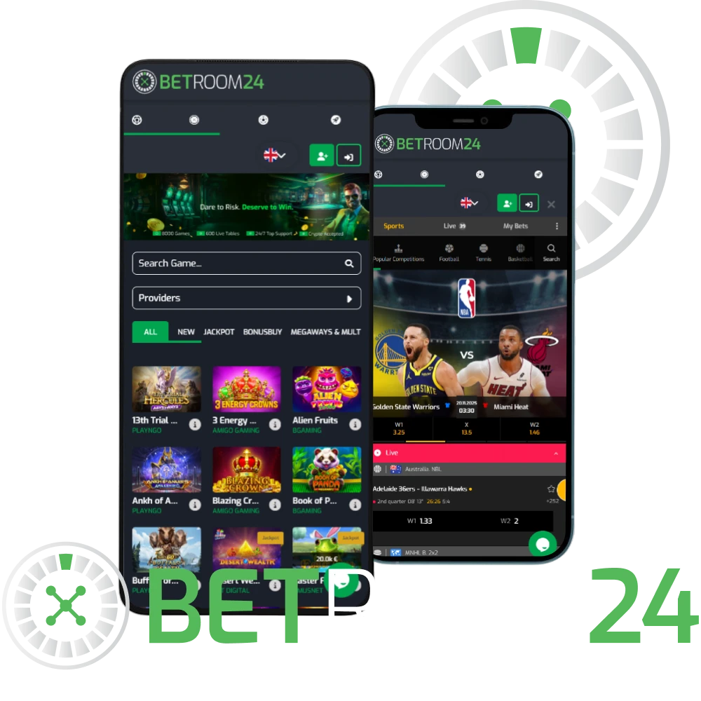 Instala la aplicación Betroom24 y juega cómodamente en dispositivos Android e iOS.