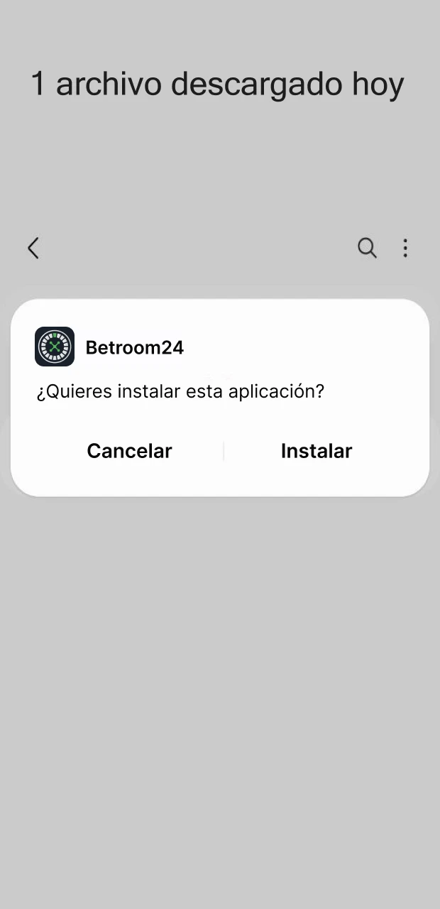 Confirme la instalación para finalizar la configuración de la aplicación Betroom24 en Android.