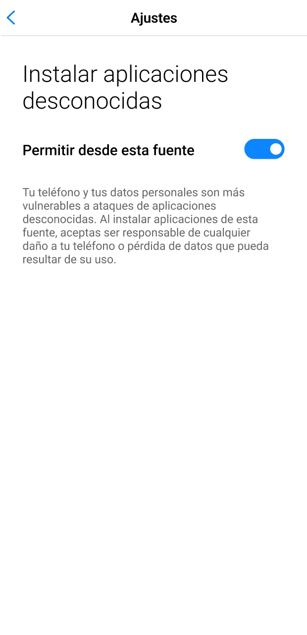 Permita la instalación de fuentes desconocidas en su Android para la app Betroom24.