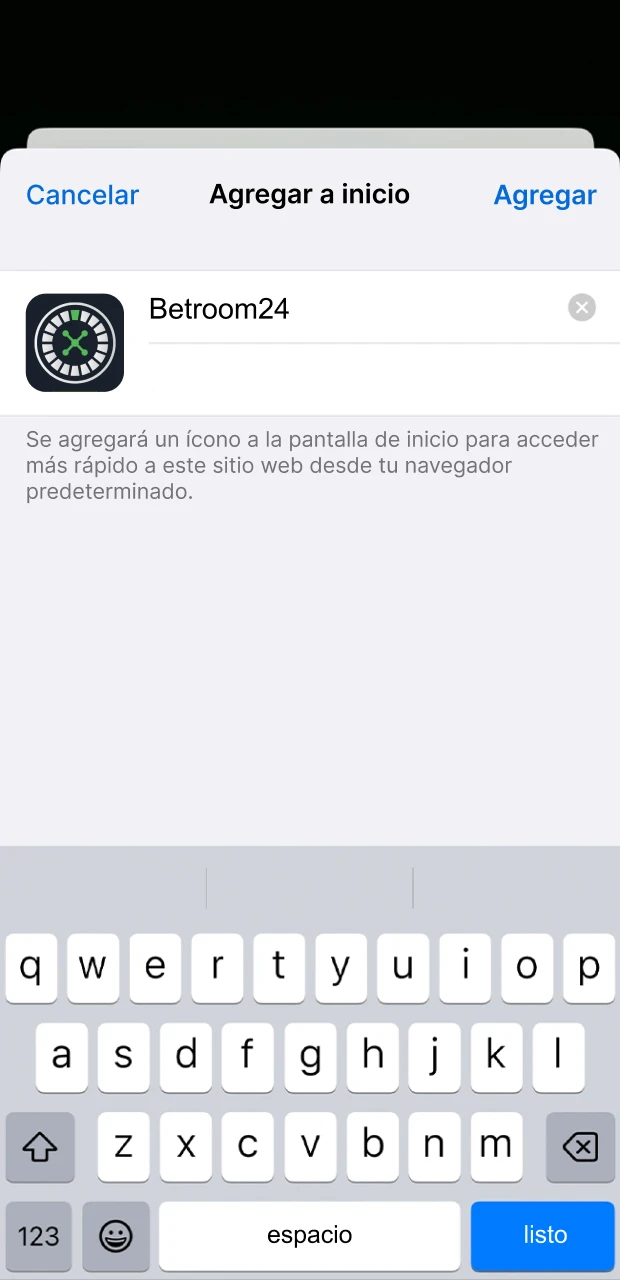 Confirme la descarga en su dispositivo iOS para instalar la app Betroom24.