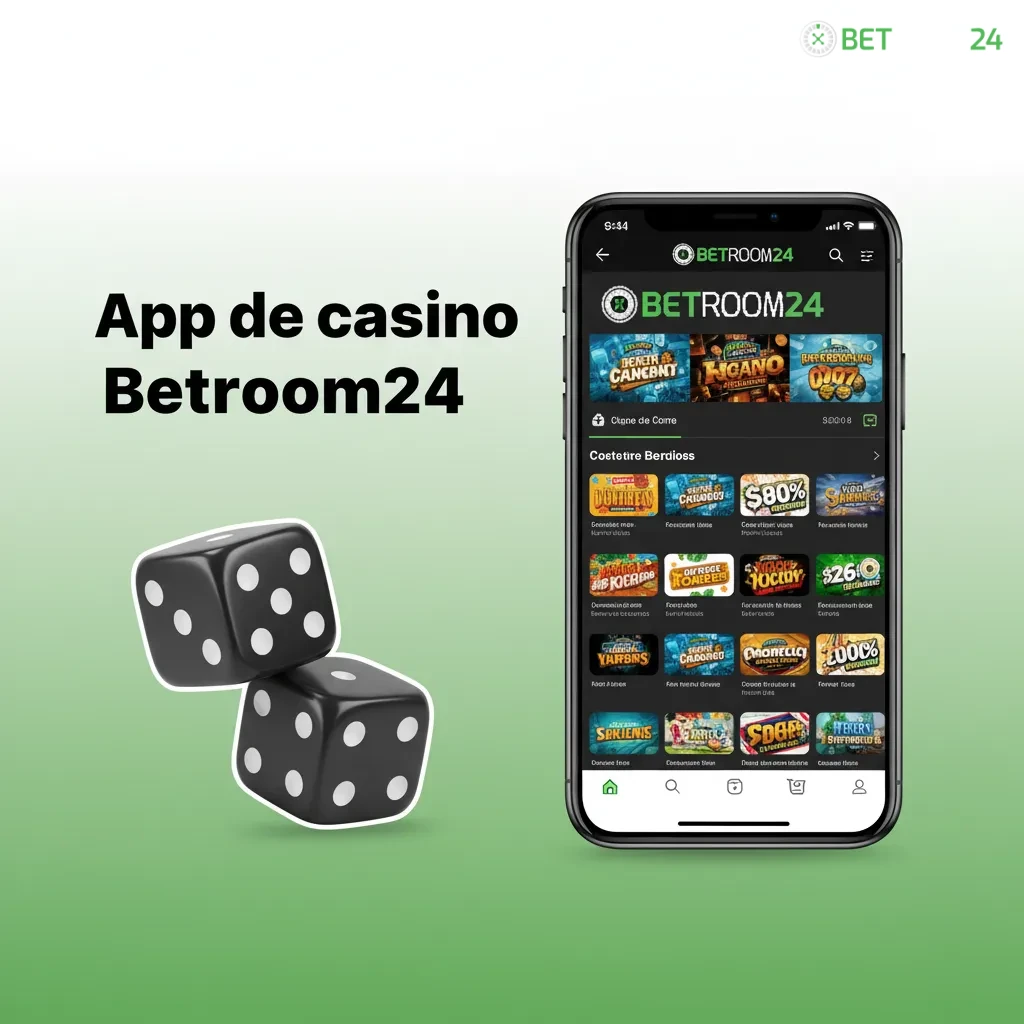 Interfaz de la app Betroom24: acceso a casino y deportes, ruleta, blackjack, bacará, slots y casino en vivo.