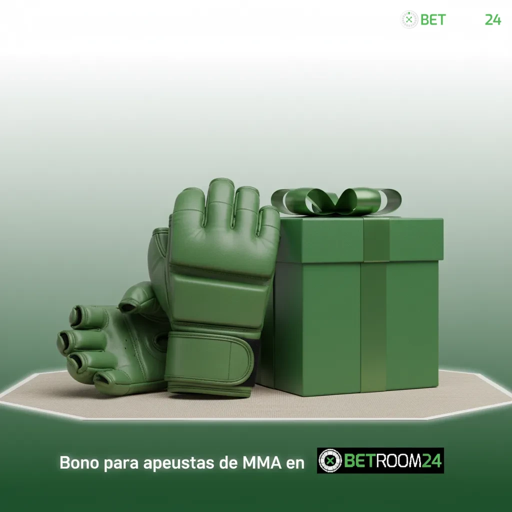 Banner promocional de bono MMA en Betroom24 para España, requiere verificación y condiciones como cuota mínima y rollover.