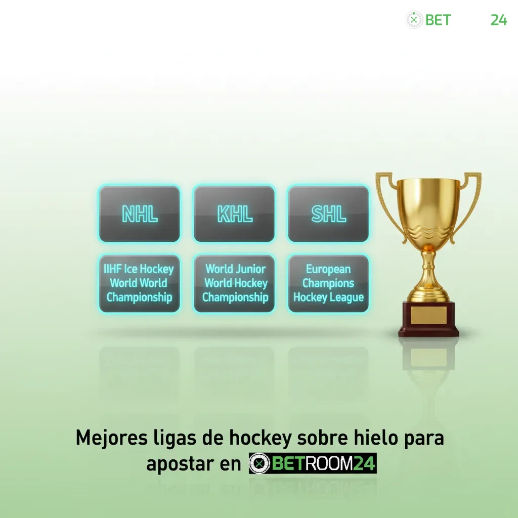 Infografía Betroom24 de ligas de hockey para apostar: NHL, AHL, SHL, Liiga, CHL, LNHH, IIHF y JJOO; calendario y reglas.