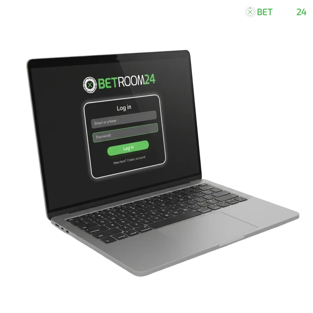 Pantalla de inicio de sesión de Betroom24 España con campos de correo/usuario y contraseña, opción 2FA y acceso PWA