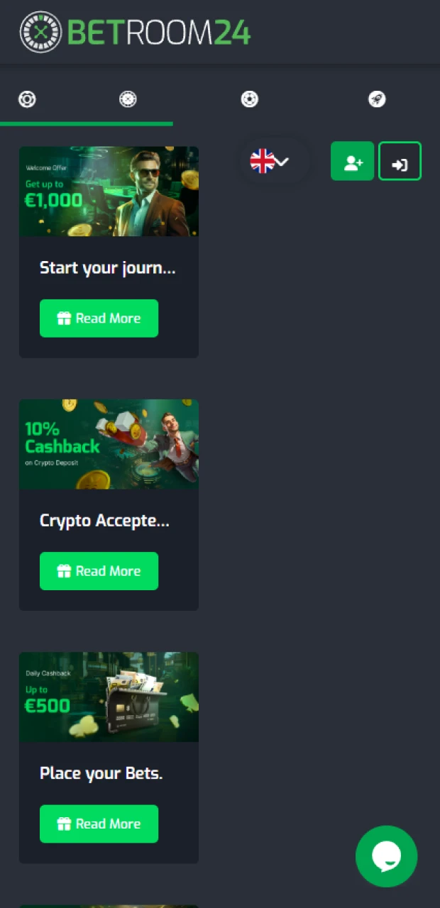 Reclame los bonos disponibles para aumentar sus fondos y jugar más en Betroom24.