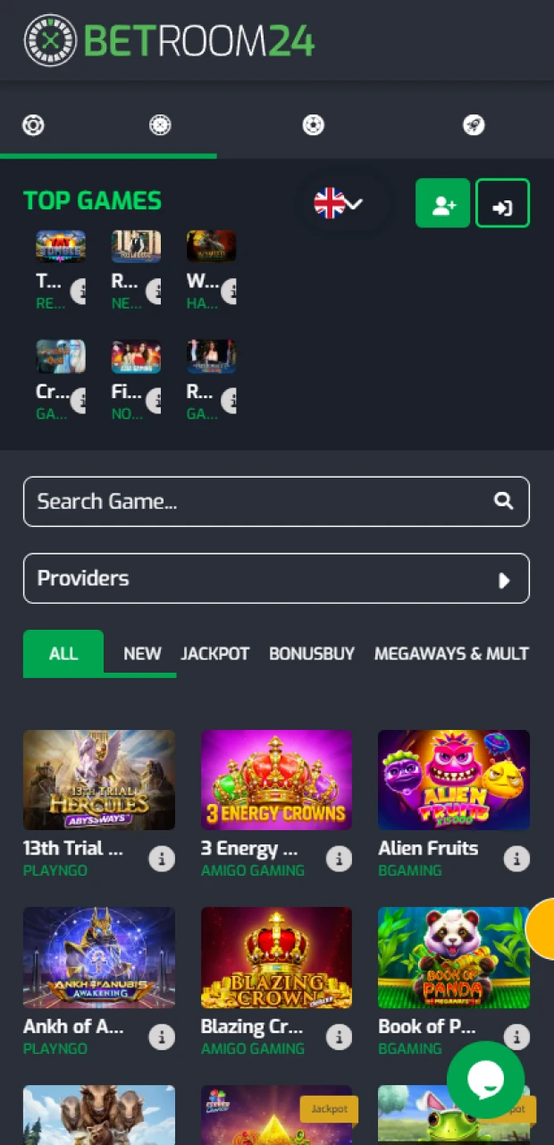 Entre en la sección de casino de Betroom24 y descubra juegos para ganar grandes premios.