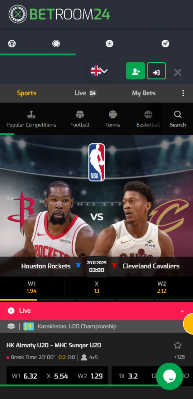 Haga sus apuestas en la sección de deportes de Betroom24 y consiga victorias.