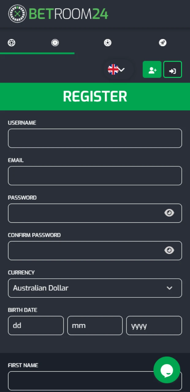 Regístrate en la plataforma Betroom24 para comenzar a jugar y ganar dinero real.