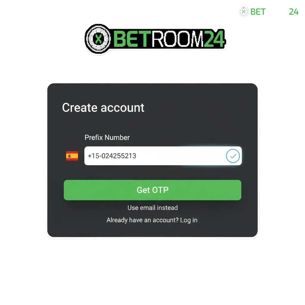 Ilustración del proceso de registro, inicio de sesión y verificación en Betroom24 con app, soporte y seguridad